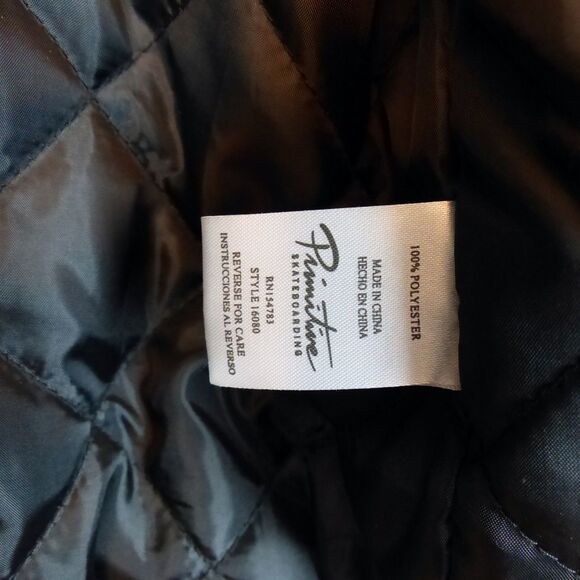 Primitive Skateboarding Varsity Jacket Mens XL Black Hoodie Quilted Lined Bomber - Picture 9 of 10